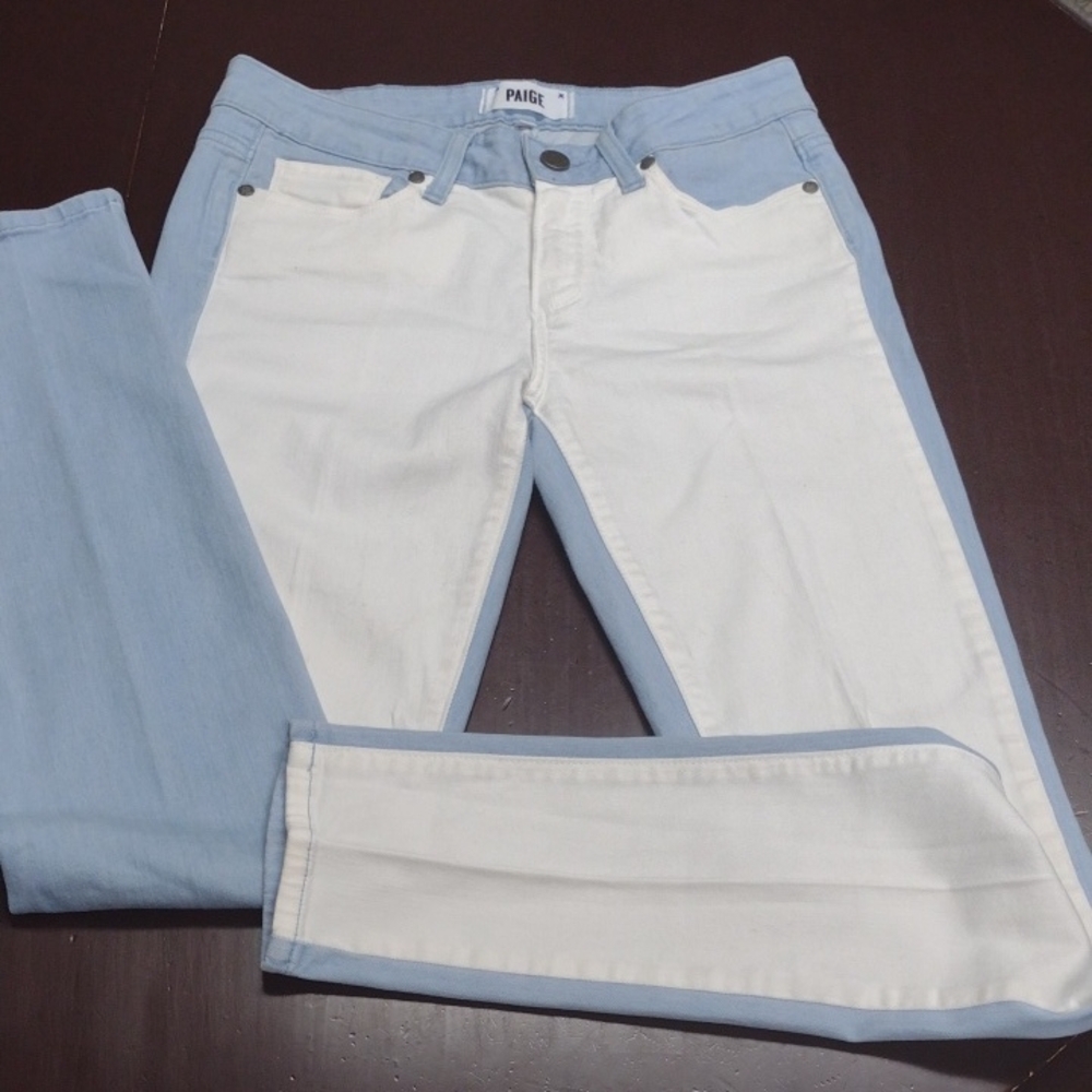 PAIGE Women's Blue and White Skinny Jeans